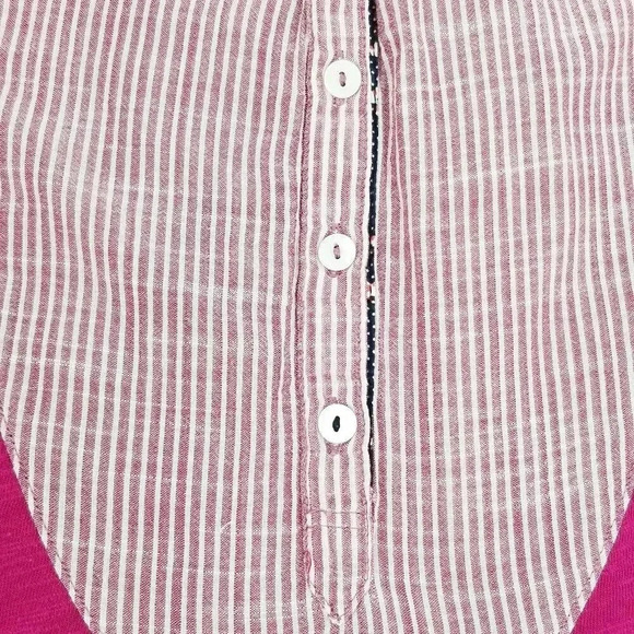 Meadow Rue Small Magenta Women's Long Sleeve 1/2 Button Stripe Cotton Henley Top - Picture 6 of 9